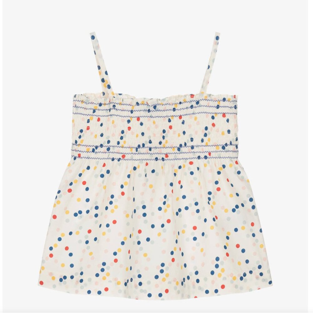 Petit Bateau Girls Ivory Ruched Cotton Blouse – Size 4T